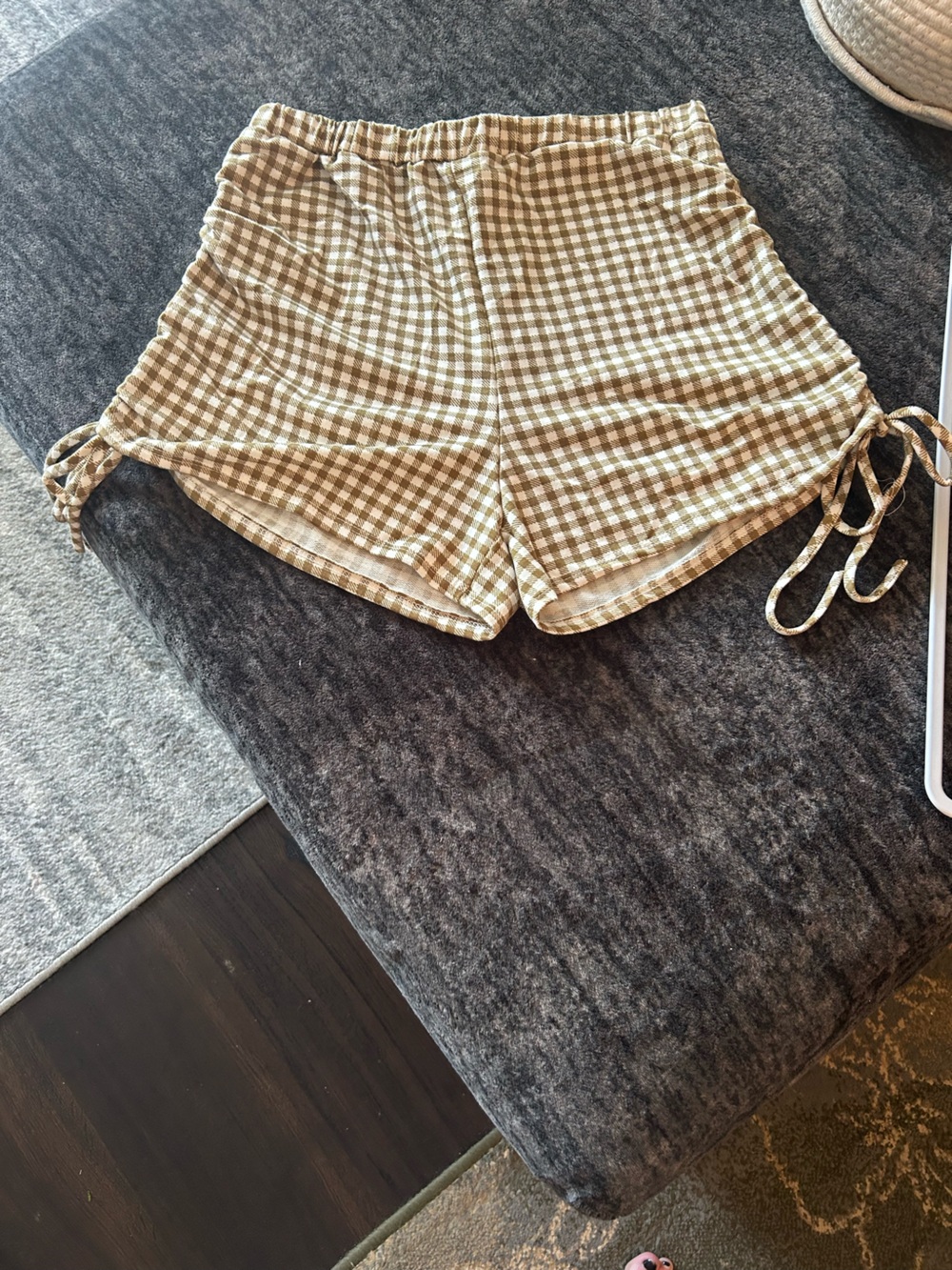 Endless Blu Beige and White Gingham Tie-Side Crop Top